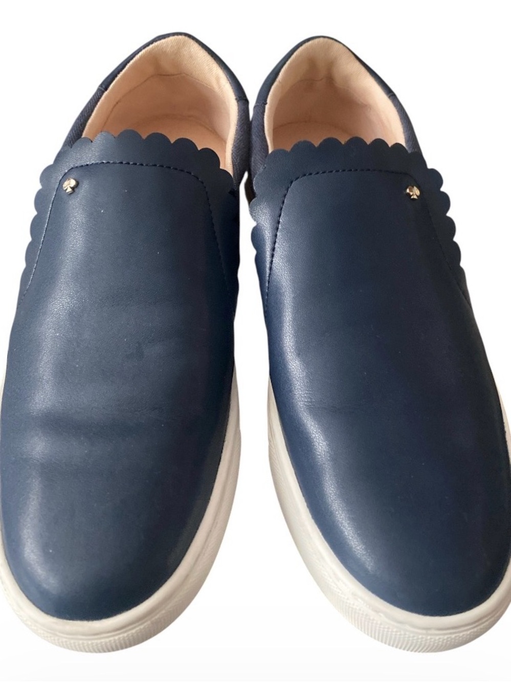Kate Spade Andi Navy Blue Leather and Canvas Scalloped Slip-On Sneakers